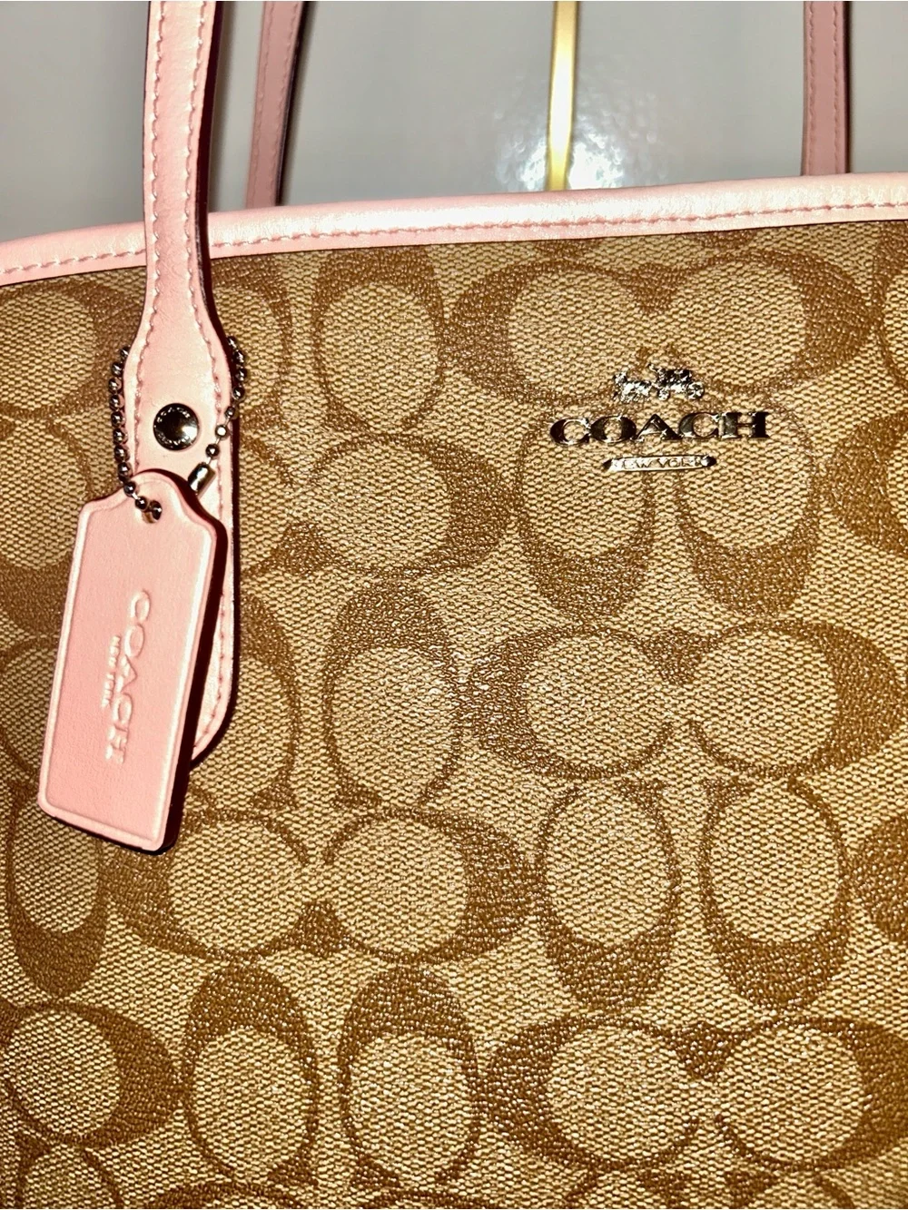 Coach Signature Drawstring Carryall Shoulder Bag .  Pink